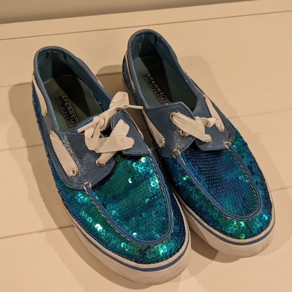 Sperry Shoes - Sperry "Bahama" Blue Sequin Top-sider Boat Shoes  8.5